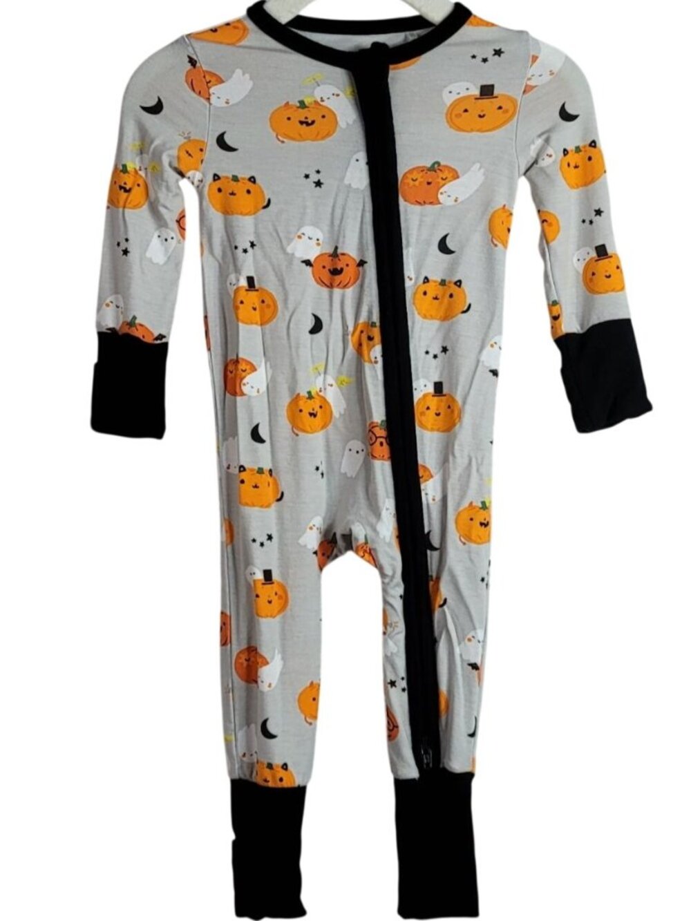 Angel Dear Halloween Bamboo Sleeper PJs Gray Orange 0-3M Zip L/S Pumpkin Ghost